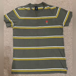 Vans Olive Striped Men's T-Shirt Medium
